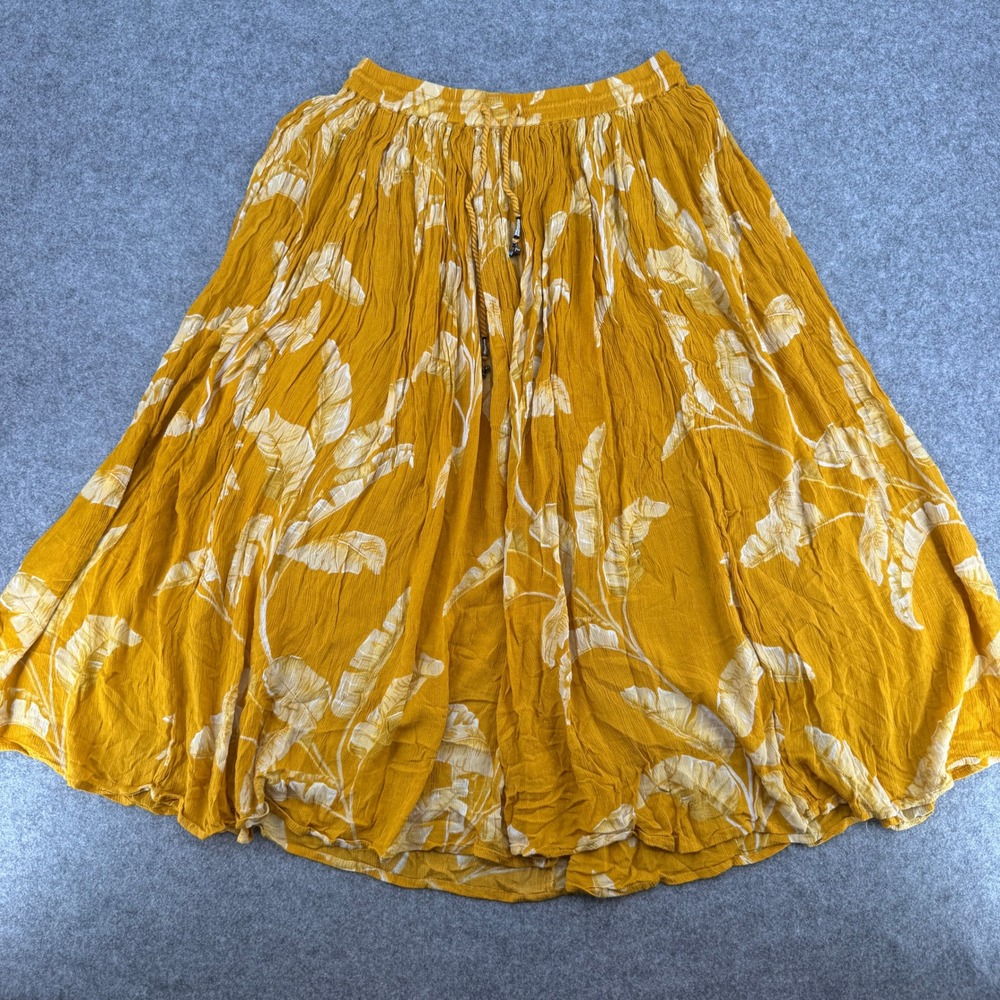 Unbranded Skirt Womens S Maxi Mustard Yellow Tropical Palm Leaf Crinkle EUC